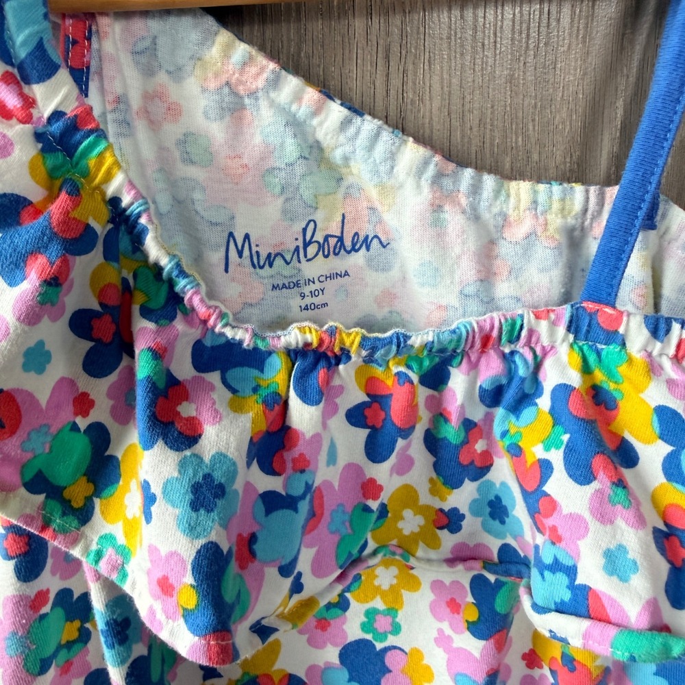 Mini Boden Floral Romper Girls 9-10Y Multicolor One Shoulder Ruffle 100% Cotton - Picture 3 of 6